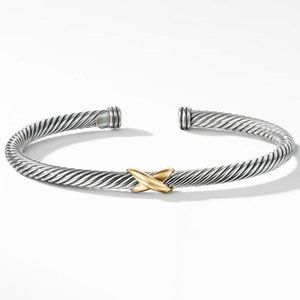 David Yurman X Bracelet with Gold- Cable Collection 4mm